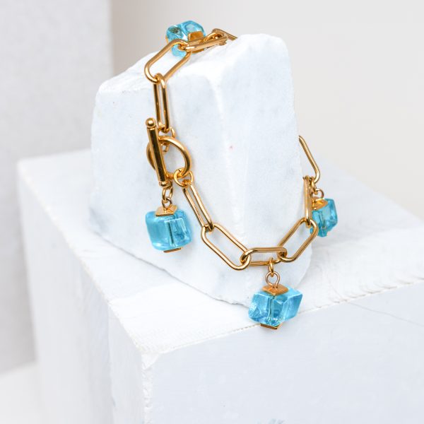negroni gold, gold stainless steel bracelet, gold bracelet, turquoise bracelet, blue bracelet